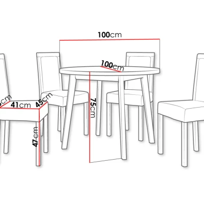 Okrúhly jedálenský stôl so 4 stoličkami SILLE 7 - dub sonoma / biely / hnedý