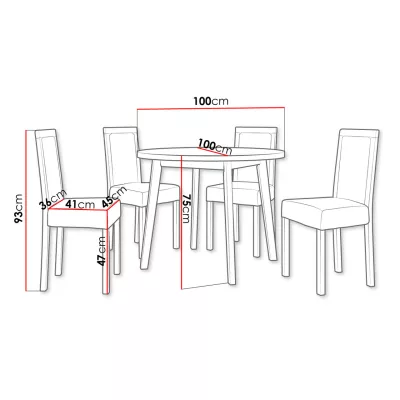 Okrúhly jedálenský stôl so 4 stoličkami SILLE 7 - dub sonoma / biely / hnedý