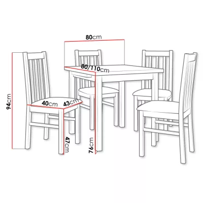 Rozkladací jedálenský stôl so 4 stoličkami SILLE 4 - biely / hnedý