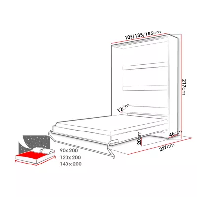Vertikálna sklápacia jednolôžková posteľ 90x200 CELENA 1 - šedá