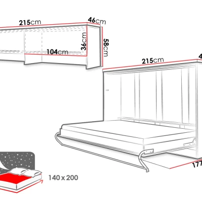 Horizontálna sklápacia manželská posteľ 140x200 CELENA 4 - šedá
