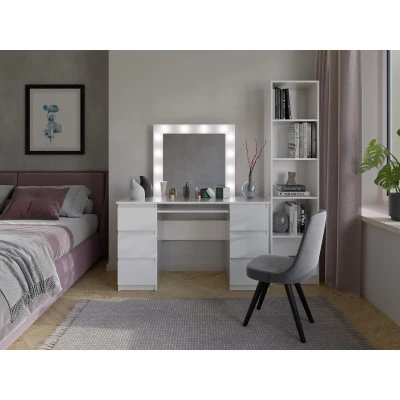 Toaletný stolík HOLLOW - biely + zrkadlo a LED osvetlenie ZDARMA