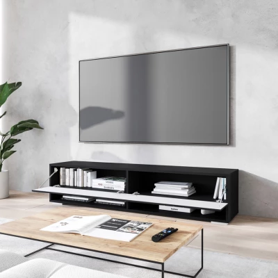 TV stolík CALIBURI 140 - čierny grafitový / vzor rybia kosť