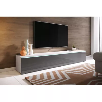 TV stolík CERIEE 180 - biely / šedý lesklý