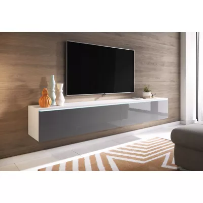 TV stolík CERIEE 180 - biely / šedý lesklý