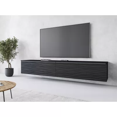 TV stolík CERIEE 180 - čierny grafitový / vzor vlna