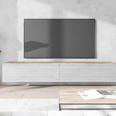 TV stolík CERIEE 180 - gaštan / vzor vlna, betón chicago