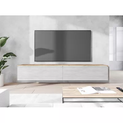 TV stolík CERIEE 180 - gaštan / vzor vlna, betón chicago