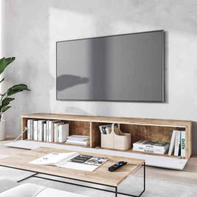 TV stolík CERIEE 180 - gaštan / vzor vlna, betón chicago
