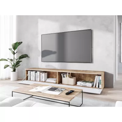 TV stolík CERIEE 180 - gaštan / vzor vlna, betón chicago