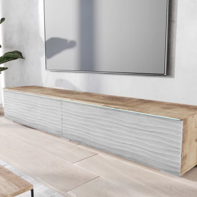 TV stolík CERIEE 180 - gaštan / vzor vlna, betón chicago