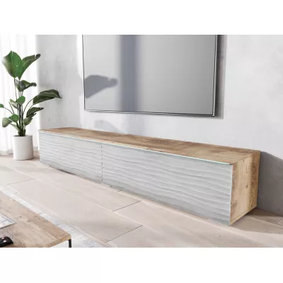 TV stolík CERIEE 180 - gaštan / vzor vlna, betón chicago