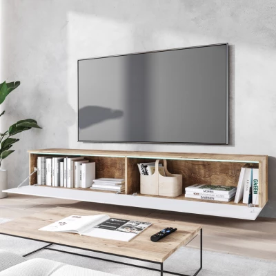 TV stolík CERIEE 180 - gaštan / vzor vlna, betón chicago