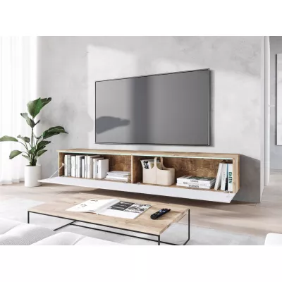 TV stolík CERIEE 180 - gaštan / vzor vlna, betón chicago