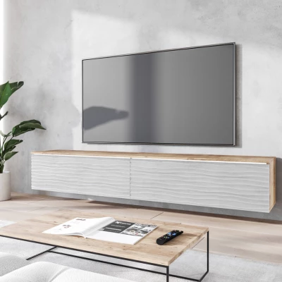 TV stolík CERIEE 180 - gaštan / vzor vlna, betón chicago