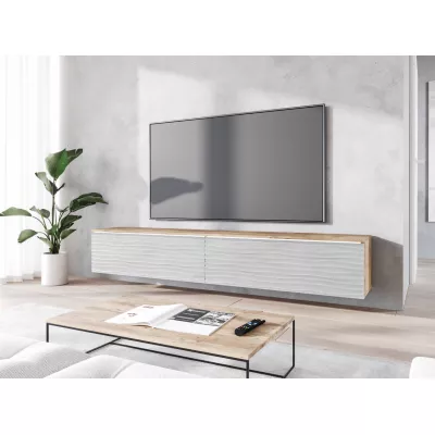 TV stolík CERIEE 180 - gaštan / vzor vlna, betón chicago