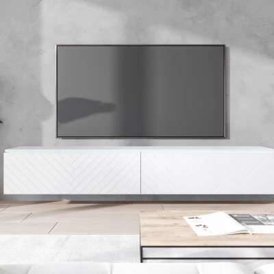 TV stolík CERIEE 180 - biely / vzor rybia kosť