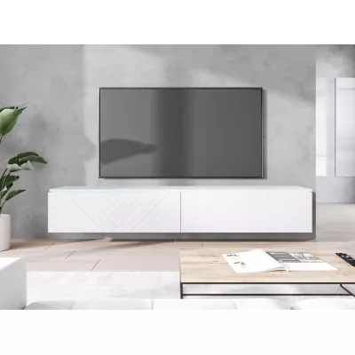 TV stolík CERIEE 180 - biely / vzor rybia kosť