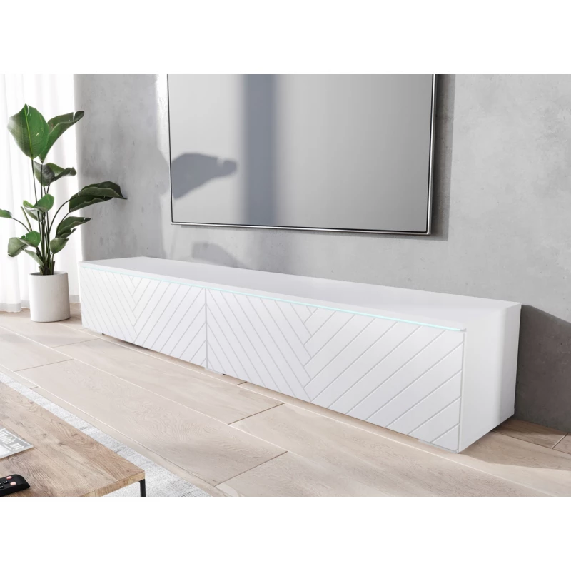 TV stolík CERIEE 180 - biely / vzor rybia kosť