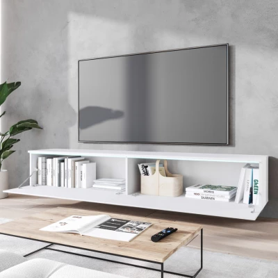 TV stolík CERIEE 180 - biely / vzor rybia kosť