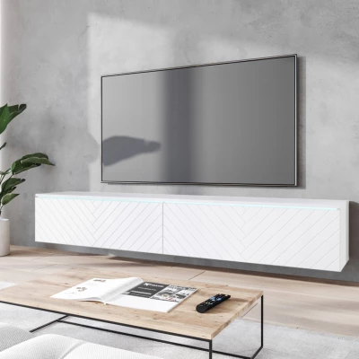 TV stolík CERIEE 180 - biely / vzor rybia kosť