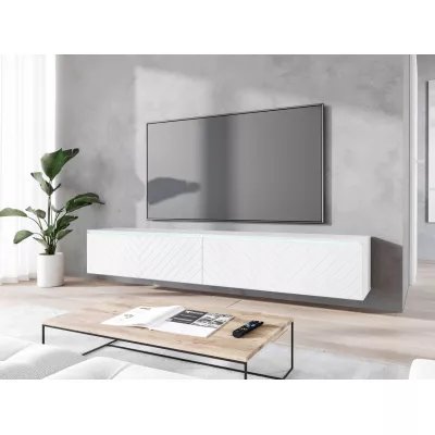 TV stolík CERIEE 180 - biely / vzor rybia kosť