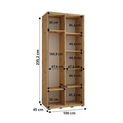 Šatníková skriňa ASIRI 1 - 100/45 cm, dub artisan / strieborná