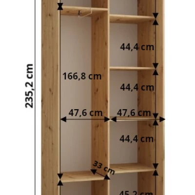 Šatníková skriňa ASIRI 1 - 100/45 cm, dub artisan / čierna / strieborná