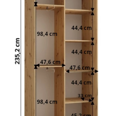 Šatníková skriňa ASIRI 1 - 100/45 cm, dub artisan / čierna / strieborná