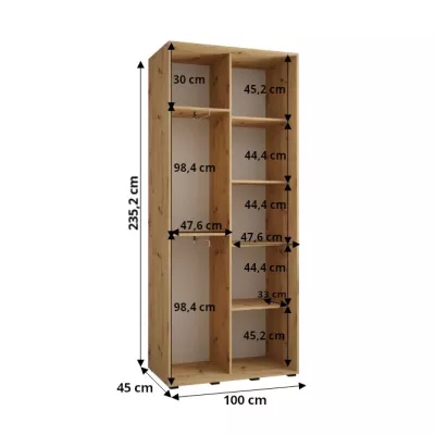 Šatníková skriňa ASIRI 1 - 100/45 cm, dub artisan / čierna / strieborná