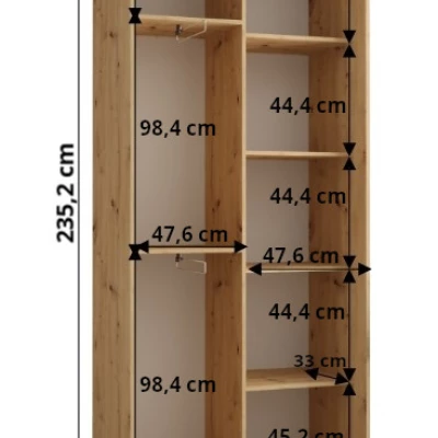 Šatníková skriňa ASIRI 1 - 100/45 cm, dub artisan / biela / strieborná