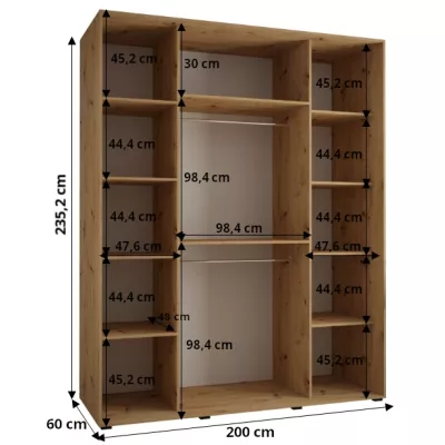 Šatníková skriňa ASIRI 13 - 200/60 cm, dub artisan / strieborná