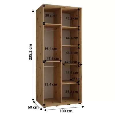 Šatníková skriňa ASIRI 1 - 100/60 cm, biela / čierna