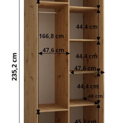 Šatníková skriňa ASIRI 1 - 100/60 cm, biela / čierna / čierna