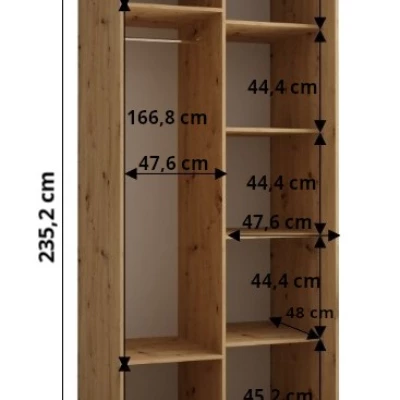 Šatníková skriňa ASIRI 1 - 100/60 cm, biela / dub artisan / strieborná