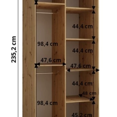 Šatníková skriňa ASIRI 1 - 100/60 cm, biela / dub artisan / strieborná