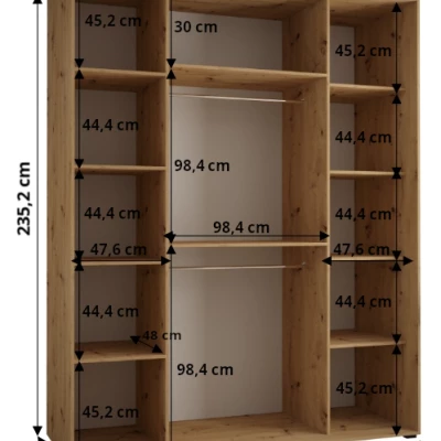 Šatníková skriňa ASIRI 13 - 200/60 cm, čierna / zlatá