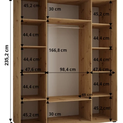 Šatníková skriňa ASIRI 13 - 200/60 cm, čierna / strieborná