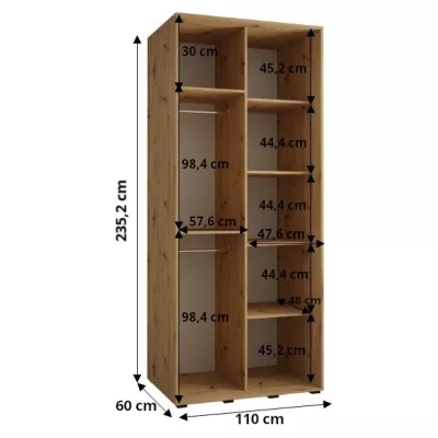 Šatníková skriňa ASIRI 1 - 110/60 cm, biela / čierna