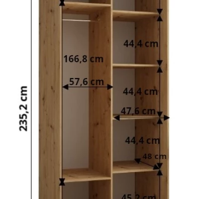 Šatníková skriňa ASIRI 1 - 110/60 cm, biela / čierna / čierna