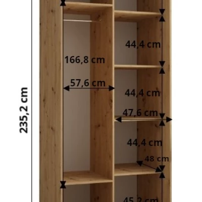 Šatníková skriňa ASIRI 1 - 110/60 cm, biela / dub artisan / strieborná