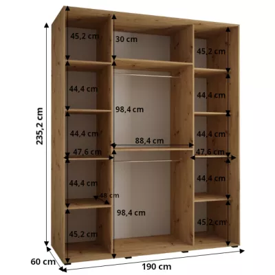 Šatníková skriňa ASIRI 13 - 190/60 cm, dub artisan / čierna