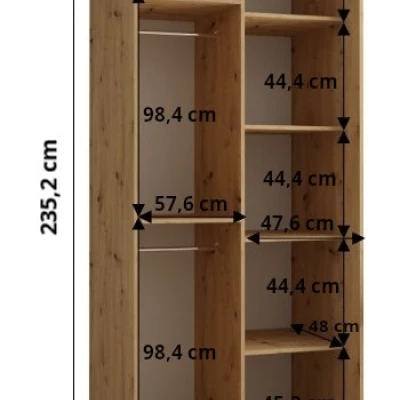 Šatníková skriňa ASIRI 1 - 110/60 cm, čierna / dub artisan / strieborná