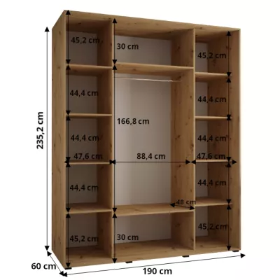 Šatníková skriňa ASIRI 13 - 190/60 cm, čierna / biela / zlatá