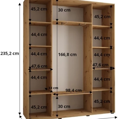 Šatníková skriňa ASIRI 7 - 200/45 cm, dub artisan / biela / čierna