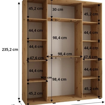 Šatníková skriňa ASIRI 7 - 200/45 cm, dub artisan / biela / čierna