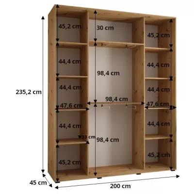 Šatníková skriňa ASIRI 7 - 200/45 cm, dub artisan / biela / čierna