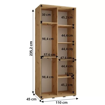 Šatníková skriňa ASIRI 1 - 110/45 cm, biela / čierna