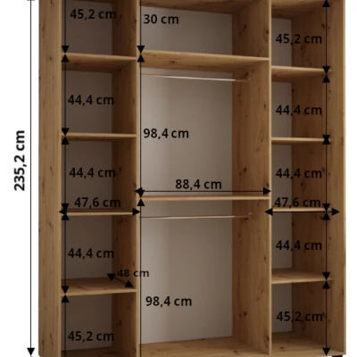 Šatníková skriňa ASIRI 13 - 190/60 cm, biela / dub artisan / strieborná