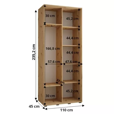 Šatníková skriňa ASIRI 1 - 110/45 cm, biela / čierna / zlatá